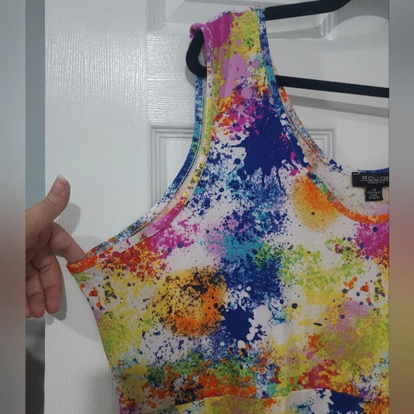 Rouge Collection Multicolored Paint Splatter Sleeveless Top in Size 4X - Picture 3 of 8